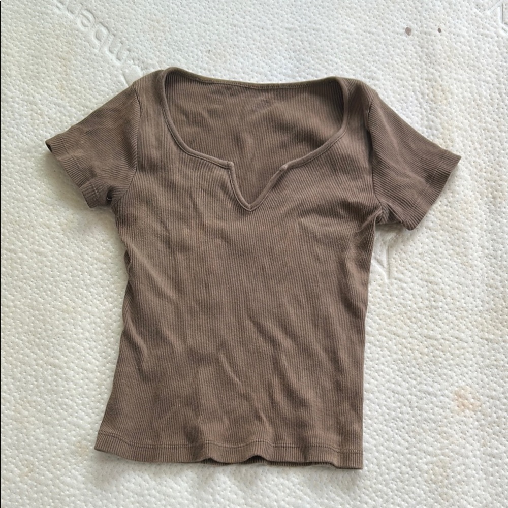 Brandy Melville Gray Fitted Short Sleeve T-Shirt
